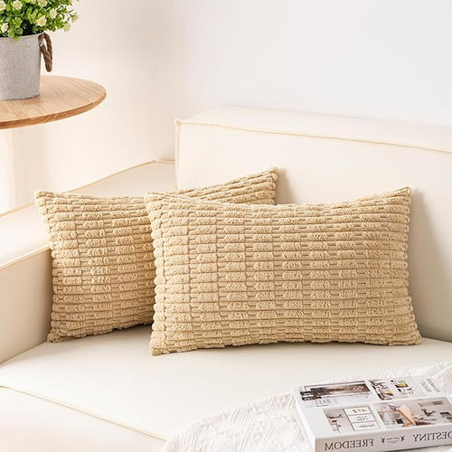 Aegero Pack of 2 Corduroy Decorative Throw Pillow Covers 12x20 InchSoft Boho by Unknown