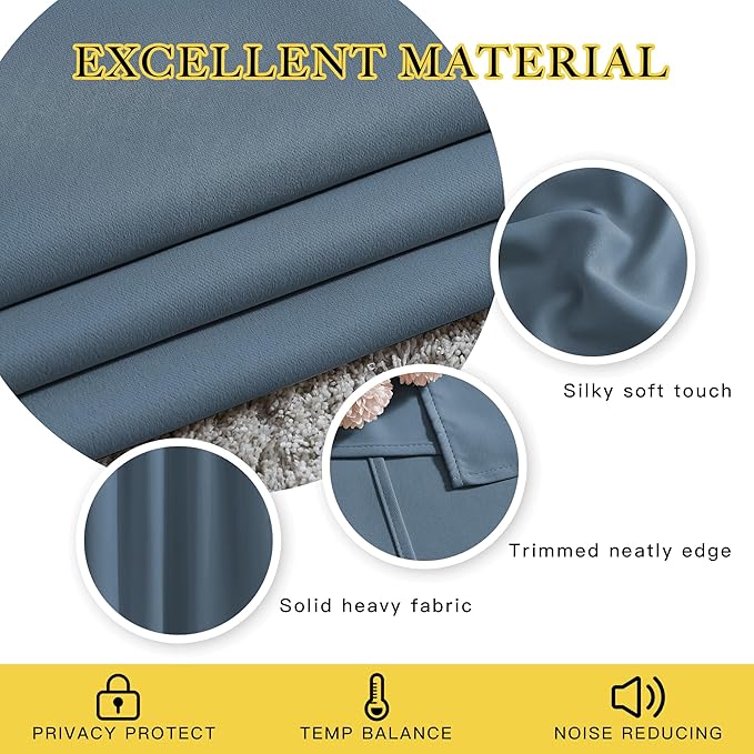 NICETOWN 50% Blackout Smoky Blue Sliding Glass Curtains 2 Panels Set - Image 3