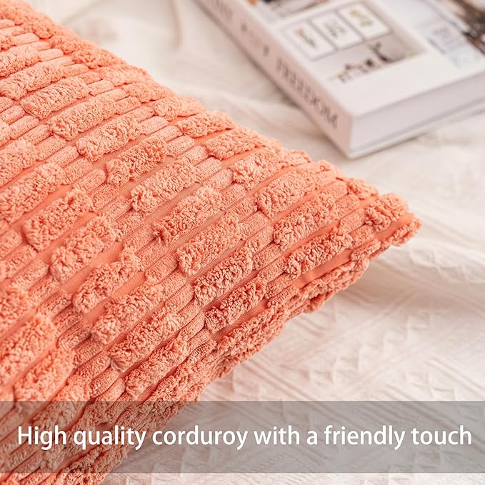 Aegero Pack of 2 Corduroy Decorative Throw Pillow Covers 18x18 InchSoft Boho - Image 2
