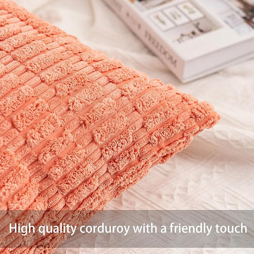 Aegero Pack of 2 Corduroy Decorative Throw Pillow Covers 18x18 InchSoft Boho - Image 2
