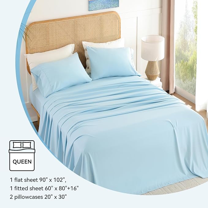 Queen Sheet Set 4 Pieces 16'' Deep Pocket Fitted Sheets Soft Breathable - Image 6