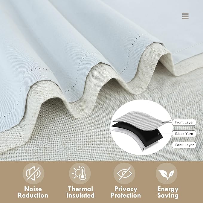 DriftAway Double Layer Linen Blackout Tie Up Curtains Thermal Insulated Fully - Image 5