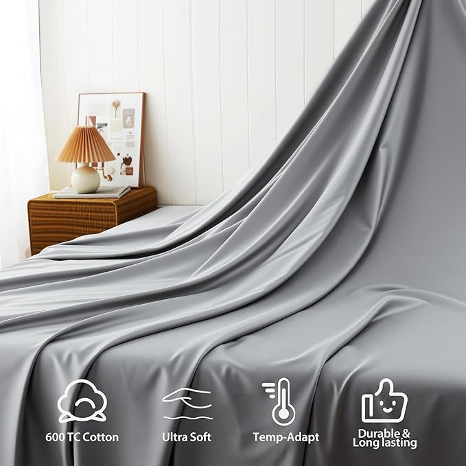 Cotton Flat Sheets Only, 600 TC 100% Cotton Flat Sheet Top Sheet Only, Cal King - Image 4