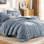 CozyLux Oversized Queen Comforter Sets Grayish Blue, 7 Pieces Bed in a Bag - Image 9