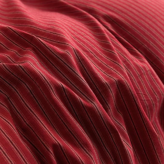 PinkMemory Red Striped Duvet Cover Queen 100% Washed Cotton Vintage Stripes - Image 4