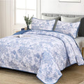 WONGS BEDDING Blue Quilt Set Queen Size, 3 Pieces Botanical Bedspreads Set by WONGSBEDDING