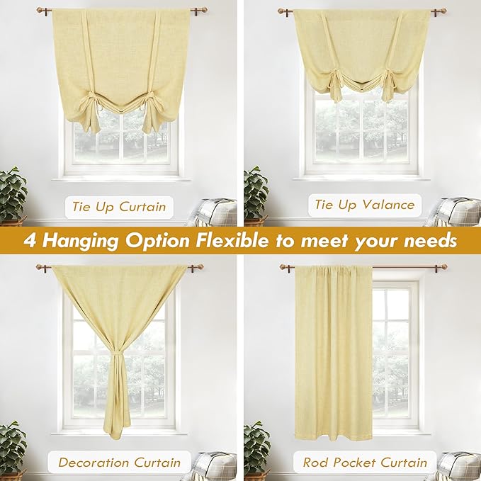 DriftAway Double Layer Linen Blackout Tie Up Curtains Thermal Insulated Fully - Image 7