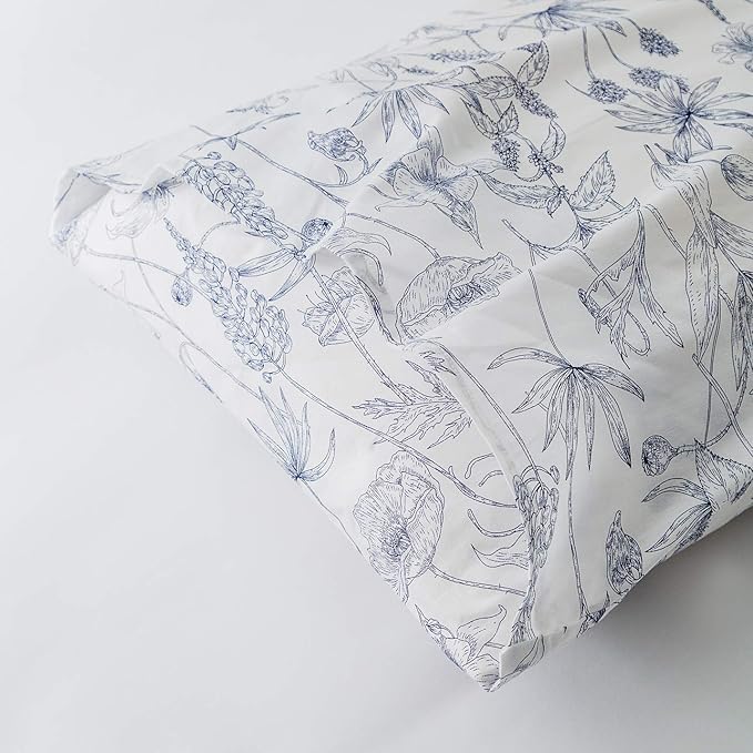 SUSYBAO Blue White Floral Duvet Cover Queen 100% Cotton 3 Pcs Set 1 Garden Navy - Image 6