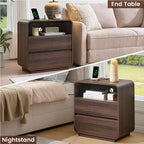 Modern Walnut Nightstand, 2 Storage Drawers Side Table Curved Profile, - Image 6