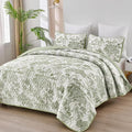 WONGS BEDDING Botanical Quilt Set Queen Size, Sage Green 3 Pieces Toile Floral by WONGSBEDDING