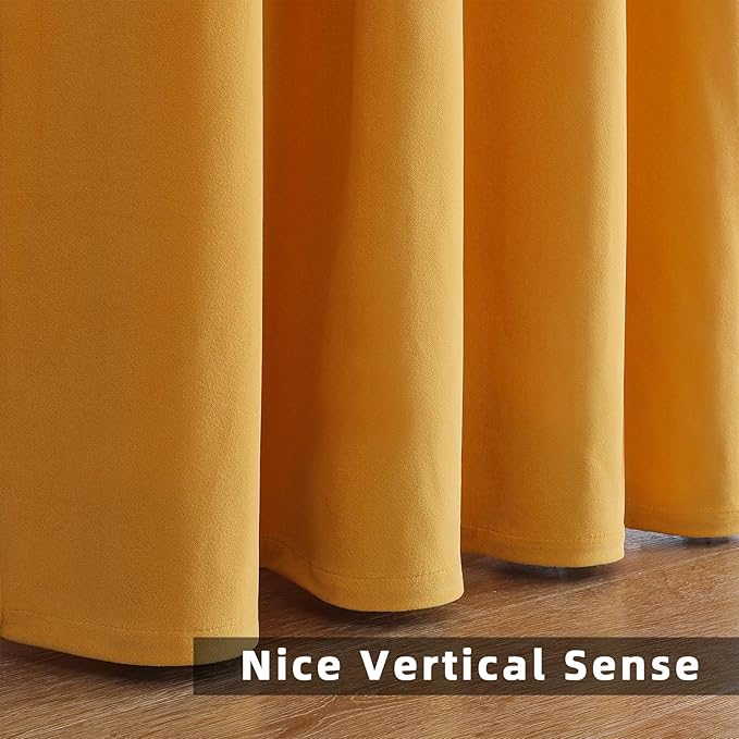 Joydeco Yellow Velvet Curtains 96 inch Length 2 Panels, Luxury Blackout Rod - Image 7