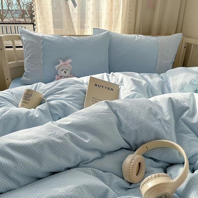 mixinni Blue White Gingham Duvet Cover Twin XL Size - Image 6