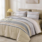 WONGS BEDDING Beige Comforter Set Queen Size, 7 Pieces Striped Bed in a Bag - Image 3