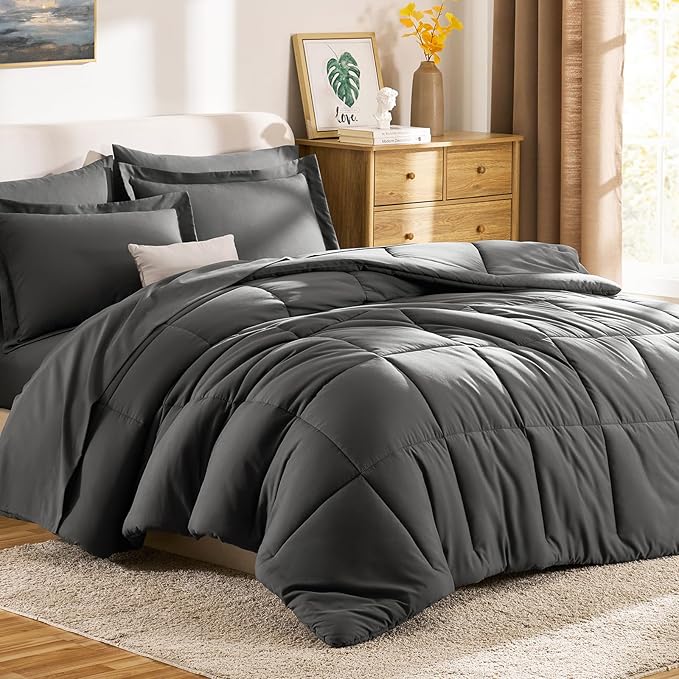 CozyLux Oversized King Comforter Sets Dark Grey, 7 Pieces Bed in a Bag - Image 9