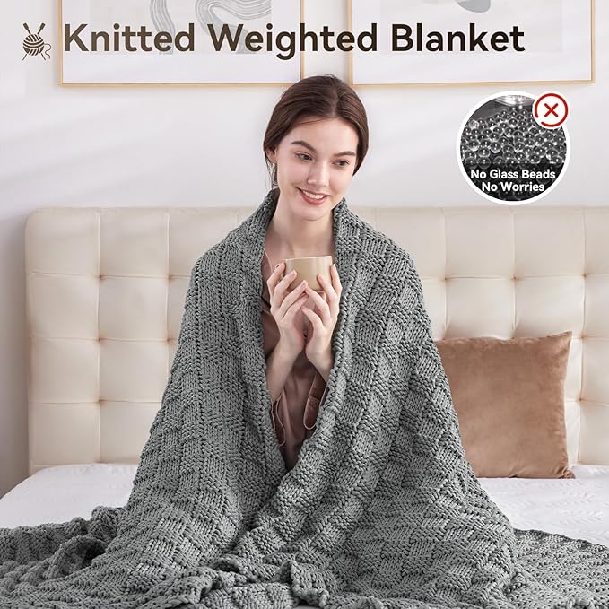 Knitted Weighted Blanket Kids, No Beads Heavy Blanket 36” x 48'' 3lbs, - Image 5