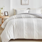 WARMDERN Light Grey Striped Weave Duvet Cover Twin Size, Microfiber Textured by WARMDERN