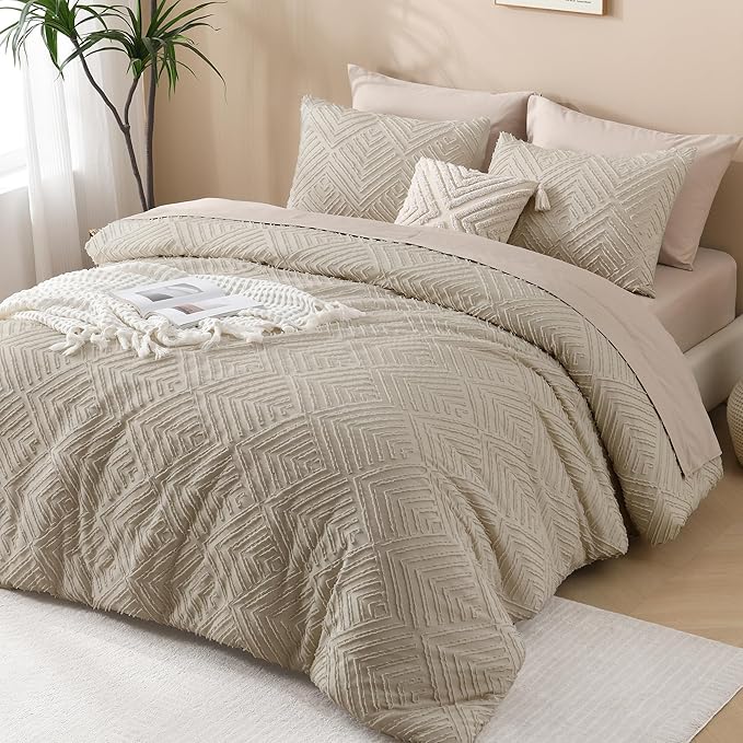 Andency Oversized King Comforter 128''x120'', 3 Pieces Oatmeal Boho Bedding Set - Image 6