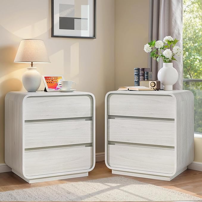 White Nightstand Set of 2 with Charging Station, 23.2" Wide Wood Night Stand - Image 9