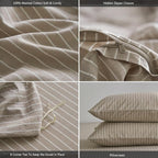 MooMee Striped Duvet Cover Set 100% Washed Cotton Linen Like Textured - Image 6
