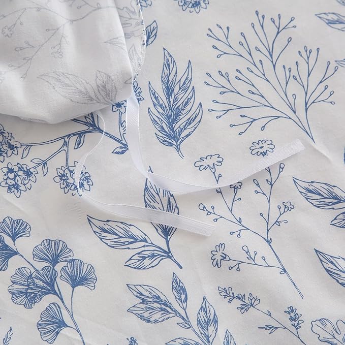 mixinni Girls Blue Flower Leaves Pattern on White Duvet Cover Twin Size Soft - Image 6