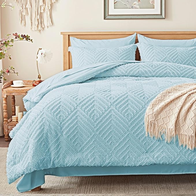 Zzlpp Full Comforter Set 7 Pieces, Light Blue Tufted Bed in a Bag by ZZLPP