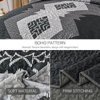 Dintszyayue Boho Queen Quilt Set 3 Pieces Black Grey Aztec Texture Bedspread - Image 4