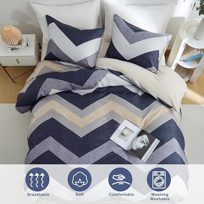 BOLINLIVING Wavy Striped Queen Duvet Cover Set, 3 Pieces Soft Breathable Single - Image 5