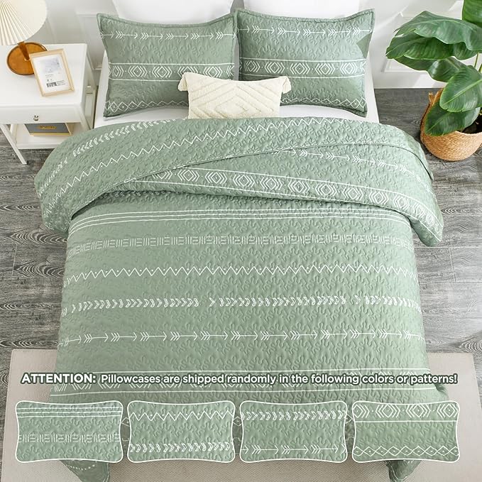 Andency Sage Green Twin Quilt Set, 2 Pieces Boho Lightweight Soft Striped - Image 7
