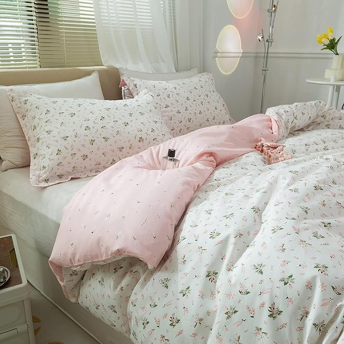 mixinni Small Floral Print Duvet Cover Full Flower Duvet Cover Set Soft Cotton - Image 3