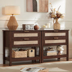LEYAOYAO 31.5" Wide Rattan Night Stand, Large Boho Nightstand, Bedside Table by LEYAOYAO