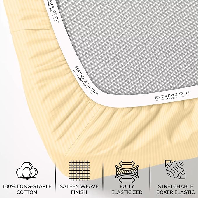 Feather & Stitch 1 PC Fitted Sheet California King Size, 100% Cotton Damask - Image 2