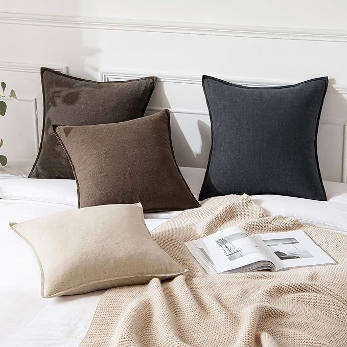 MIULEE Decorative Linen Pillow Covers 20x20 Inch CoffeeBoho Farmhouse Neutral - Image 4