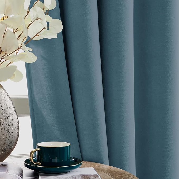 Joydeco Greyish Blue Velvet Curtains 84 Inches 2 Panels, Luxury Thermal - Image 3