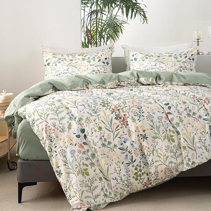 mixinni Flower Duvet Cover Twin XL Size, Sage Green Floral Duvet Cover Soft - Image 3