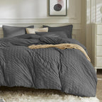 JELLYMONI Charcoal Grey Duvet Cover Full Size, Soft Breathable Seersucker Duvet by JELLYMONI