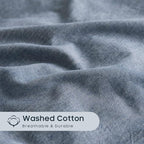 Wake In Cloud - Cotton Duvet Cover Set, Queen Size, Chambray Denim Blue - Image 6