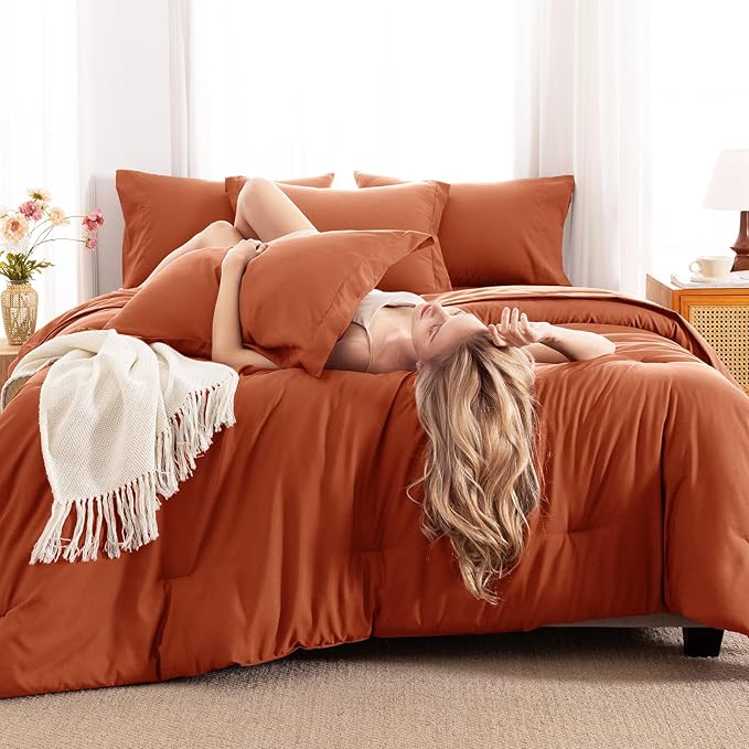 CozyLux Twin XL Comforter Set Burnt Orange, 5 Pieces Bed in a Bag Twin Extra - Image 4