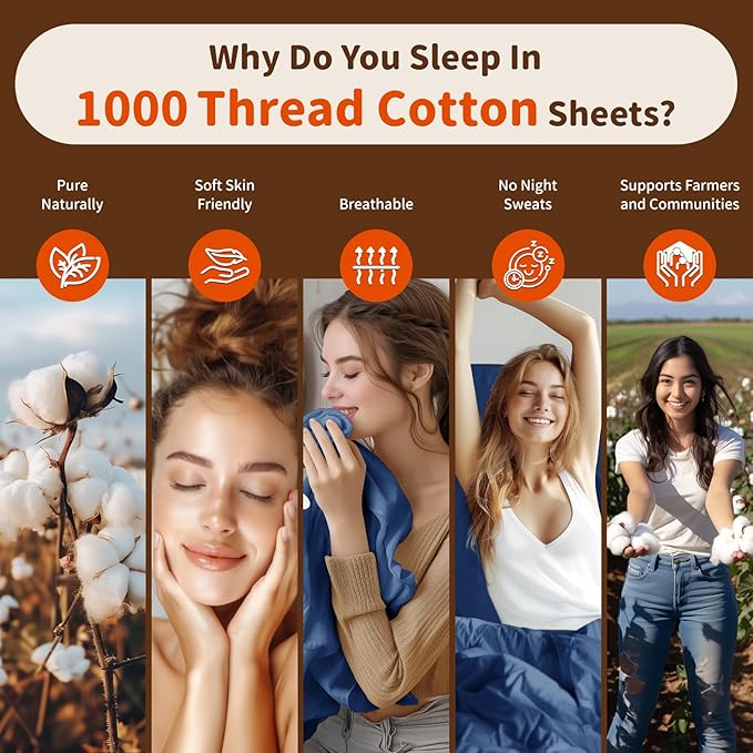 LBRO2M 1000 Thread Count 100% Egyptian Cotton Sheets Set 6 Piece Sets - Image 4