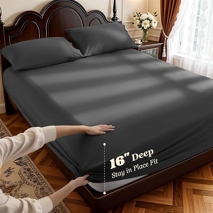 LBRO2M 1000 Thread Count 100% Egyptian Cotton Sheets Set, Full Size Bed Sheet 4 - Image 4
