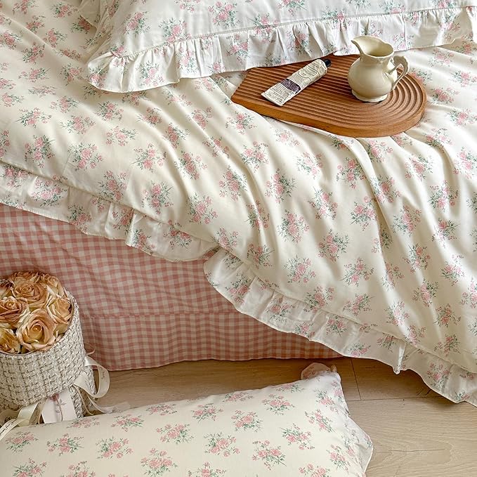 mixinni Pink Floral Duvet Cover Set Twin XL Size - Image 4