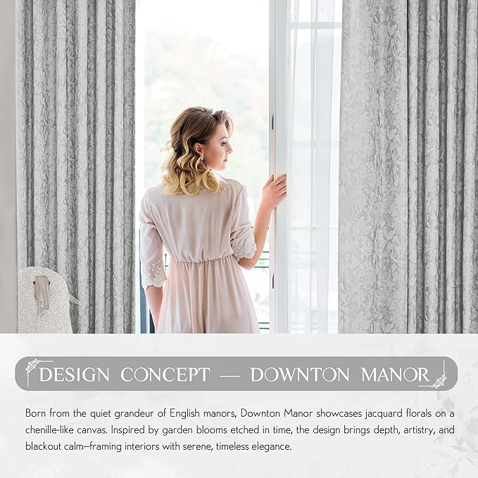 Beauoop Grey Floral Jacquard Blackout Curtains 96 Inches Long 2 Panels - Image 9
