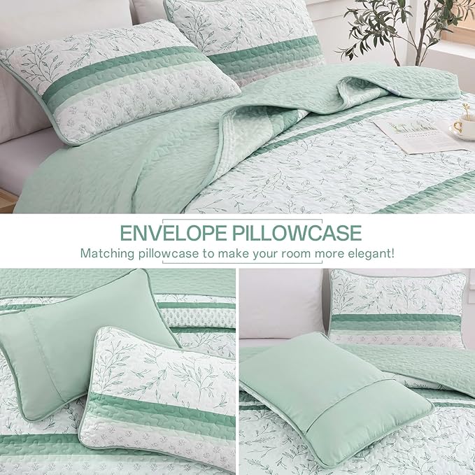Quilt Set Queen Size, 3 Piece Soft Lightweight Microfiber Quilt Bedding Set - Image 5