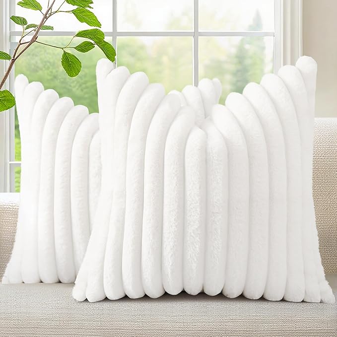decorUhome Summer Cozy Faux Fur Throw Pillow Covers 20x20 Set of 2 Decorative by decorUhome