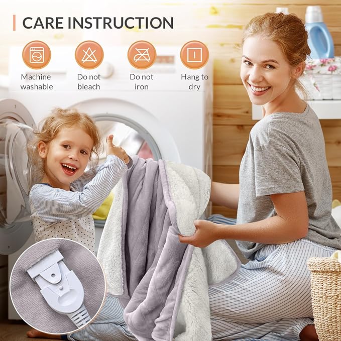 HOMLYNS LuxeHeat Heated Blanket Electric Blanket Full Size, Soft Flannel Sherpa - Image 9