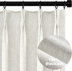 Topfinel 100% Blackout Linen Curtains 80 Inch Length, Pinch Pleated Oatmeal by Topfinel