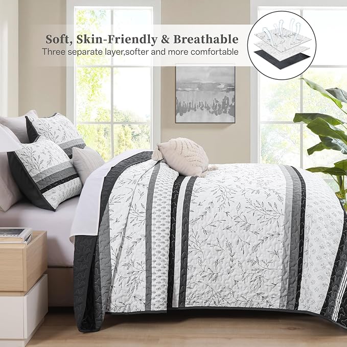 Quilt Set King Size, 3 Piece Soft Lightweight Microfiber Quilt Bedding Set - Image 3