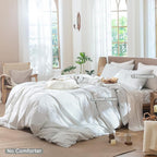 MooMee Striped Duvet Cover Set 100% Washed Cotton Linen Like Textured - Image 2
