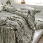MKXI Sage Green Gingham Duvet Cover Queen, 3-Piece Ruffled Bedding Set - Image 5