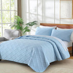 Yiran Ash Blue Quilt Set Queen Size, 3 Piece Reversible Bedspreads Bedding Set - Image 3