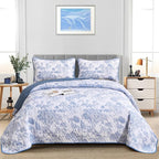 WONGS BEDDING Blue Quilt Set Queen Size, 3 Pieces Botanical Bedspreads Set - Image 2
